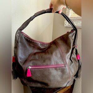 Claudia Firenze oversize brown leather slouch hobo style bag